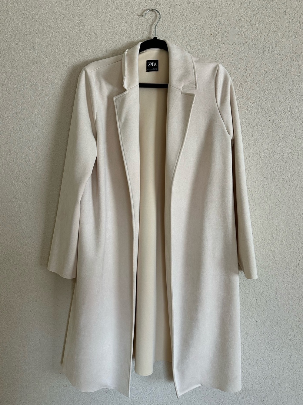 Zara Ivory Faux Suede Duster Coat Open Front Longline Coatigan Jacket